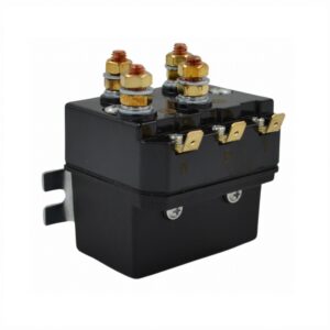 Releu solenoid 200A 12V pentru troliu ATV - carcasă neagră, borne cupru aurite, conectori semnal A/B/C
