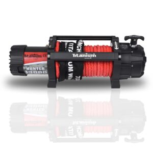 Troliu auto Titanium Winch Hunter 13000S 12V (5900 kg) cu șufă sintetică UHMWP 10mm x 24m, motor 6 CP, raport 218:1, 27,2 kg