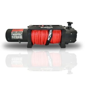 Troliu auto Titanium Winch Hunter 12000 Fast Speed 12V (5450 kg) cu șufă sintetică UHMWP 9,5mm x 24m, motor 8 CP, raport 126:1, viteză 21,2 m/min, 29,5 kg