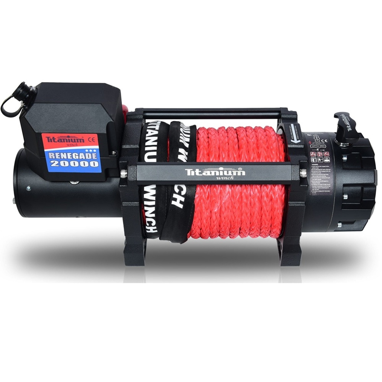 Troliu auto Titanium Winch Renegade 20000 lbs (9070 kg) 12V cu șufă sintetică UHMWP 13mm x 24m, motor 7 CP, raport 354:1, controller integrat 450A, 43,3 kg