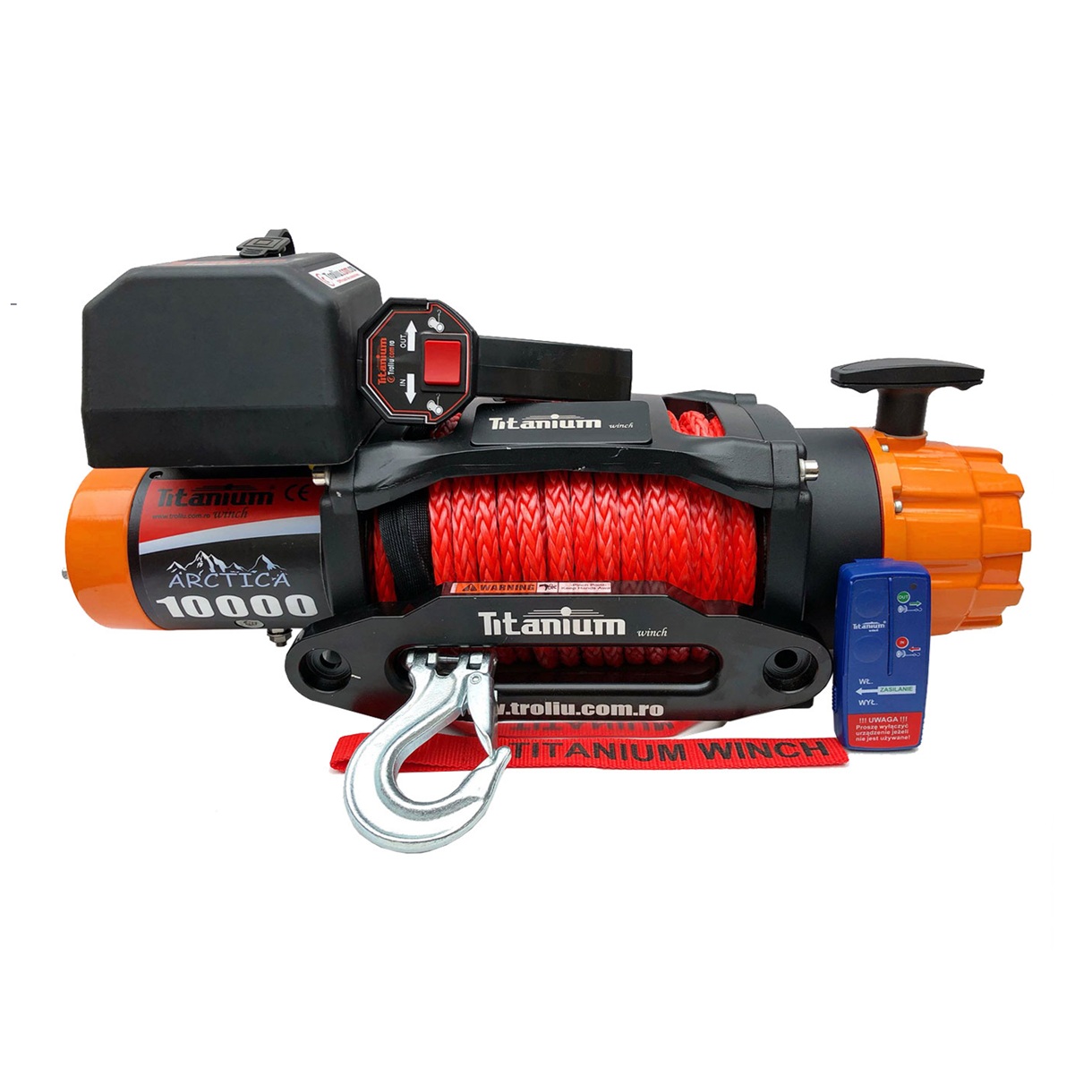 Troliu auto Titanium Winch Arctica 10000 lbs (4535 kg) 12V cu șufă sintetică 10mm x 28m, motor 7 CP, raport 158:1, 29 kg