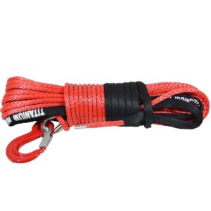 Șufă sintetică roșie troliu 8 mm x 24 m cu cârlig Titanium Winch