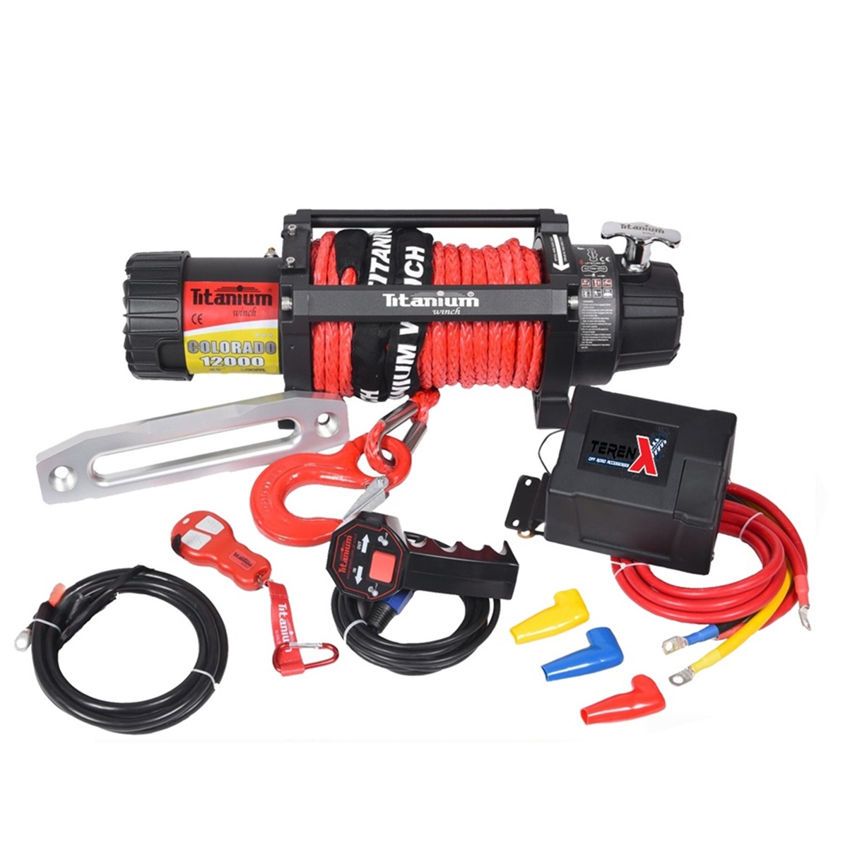 Troliu auto Titanium Winch Colorado 12000 lbs (5450 kg) 12V cu șufă sintetică UHMWP 10mm x 24m, motor 6 CP cu radiator, raport 216:1, 26 kg