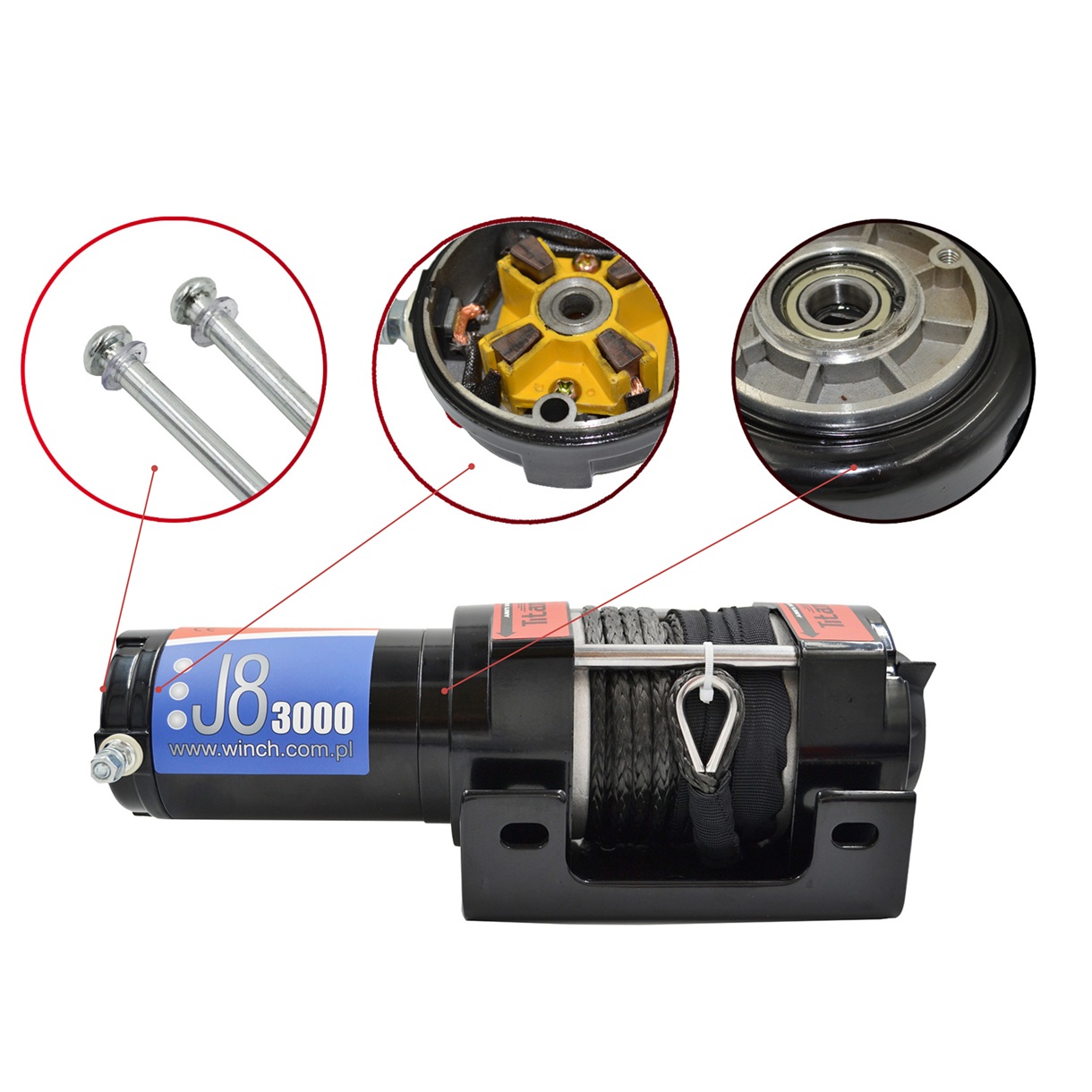 Troliu ATV Titanium Winch J8 3000 LBS (1360kg) cu șufă sintetică și telecomandă - imagine 7
