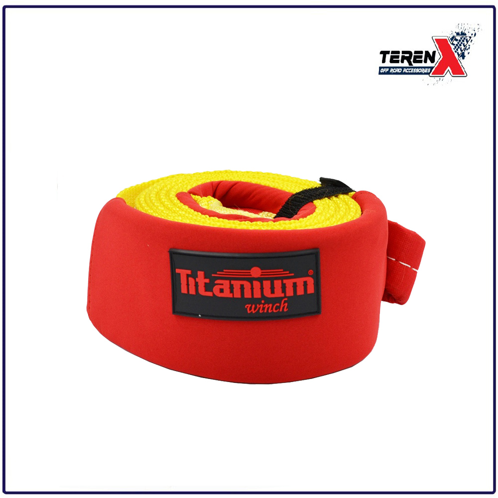 Chingă / sufă copac Titanium Winch 3T, 3m, lățime 90mm, cu două manșoane de protecție pentru ancorarea troliului auto