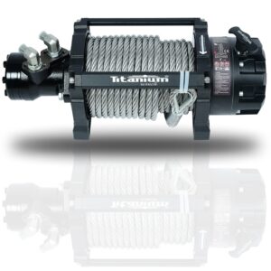 Troliu hidraulic Titanium Winch Renegade 15000 lbs (6800 kg), raport 22:1, transmisie planetară 2 trepte, șufă metalică 12mm x 24m, 67 kg - funcționare continuă fără supraîncălzire