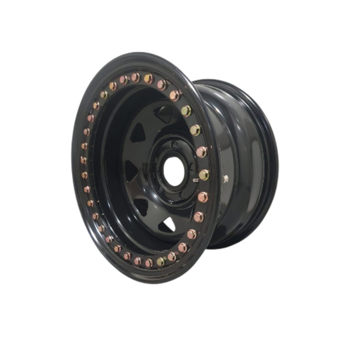 Jantă beadlock oțel 16x8 5x127 ET0 neagră pentru Jeep Wrangler și Grand Cherokee — inel beadlock cu șuruburi, design spider
