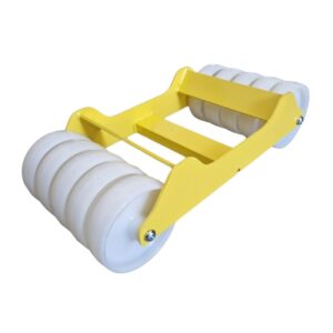 Cărucior de recuperare galben pentru vehicule cu roată blocată sau lipsă, cadru oțel zincat RAL, 10 roți poliamidă 5+5, capacitate 1500 kg, greutate 11 kg