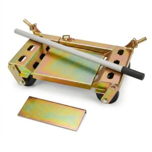 Cărucior service pliabil cu cric integrat pentru roți blocate sau lipsă, oțel zincat, asamblat ridicat 75x45x22cm, tub manevră 80cm, 26 kg